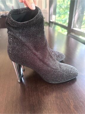 Lola Cruz Anthropologie Revolve Black Glitter Ankle Sock Booties Metallic 37 7